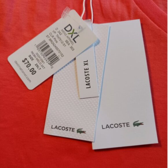 Lacoste Men's T-Shirt 2XLT Big & Tall V-Neck Pima Cotton Clear Pink TH7512 NWT - Picture 8 of 8